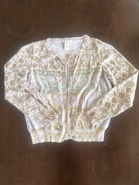 Sundance Ethnic Pattern Button Up Cardigan 100% Cotton Mustard Green Grey EUC